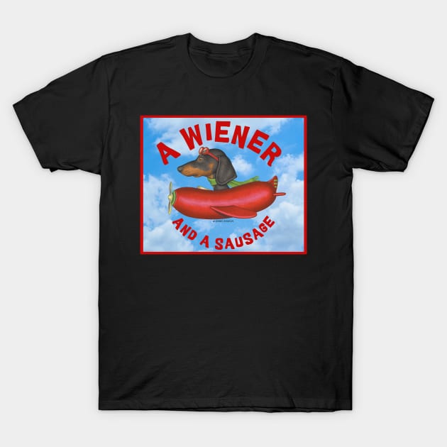 Fun Dachshund flying hot dog plane A wiener and a sausage T-Shirt by Danny Gordon Art